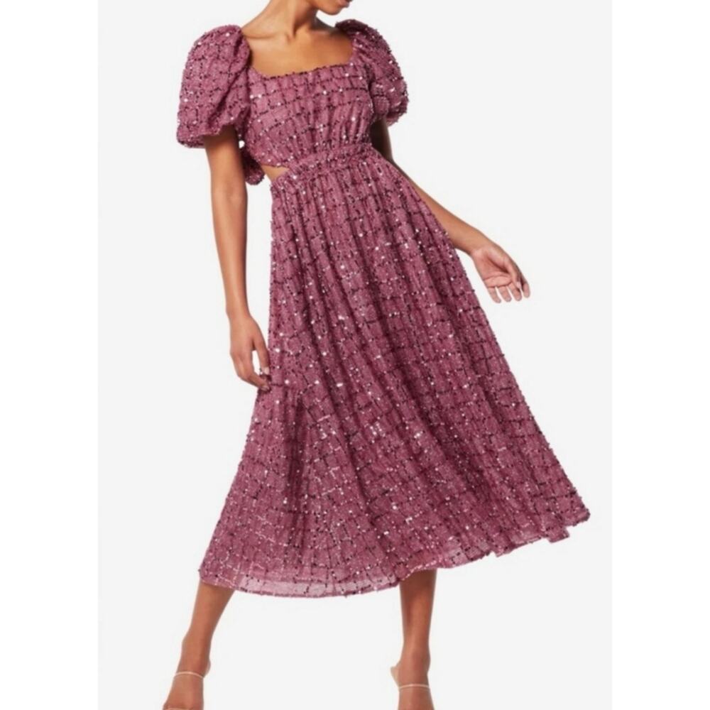 Elliatt Aubree Puff Sleeve Sequin Metallic Midi Dress‎ Size XS Princess